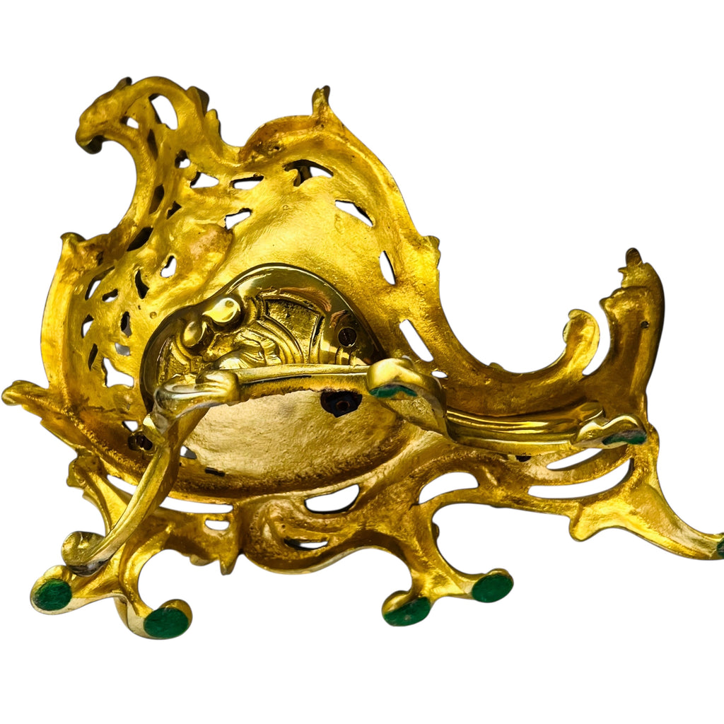 Antique Brass Desk Ink Well Ornate Footed Hinged Lid