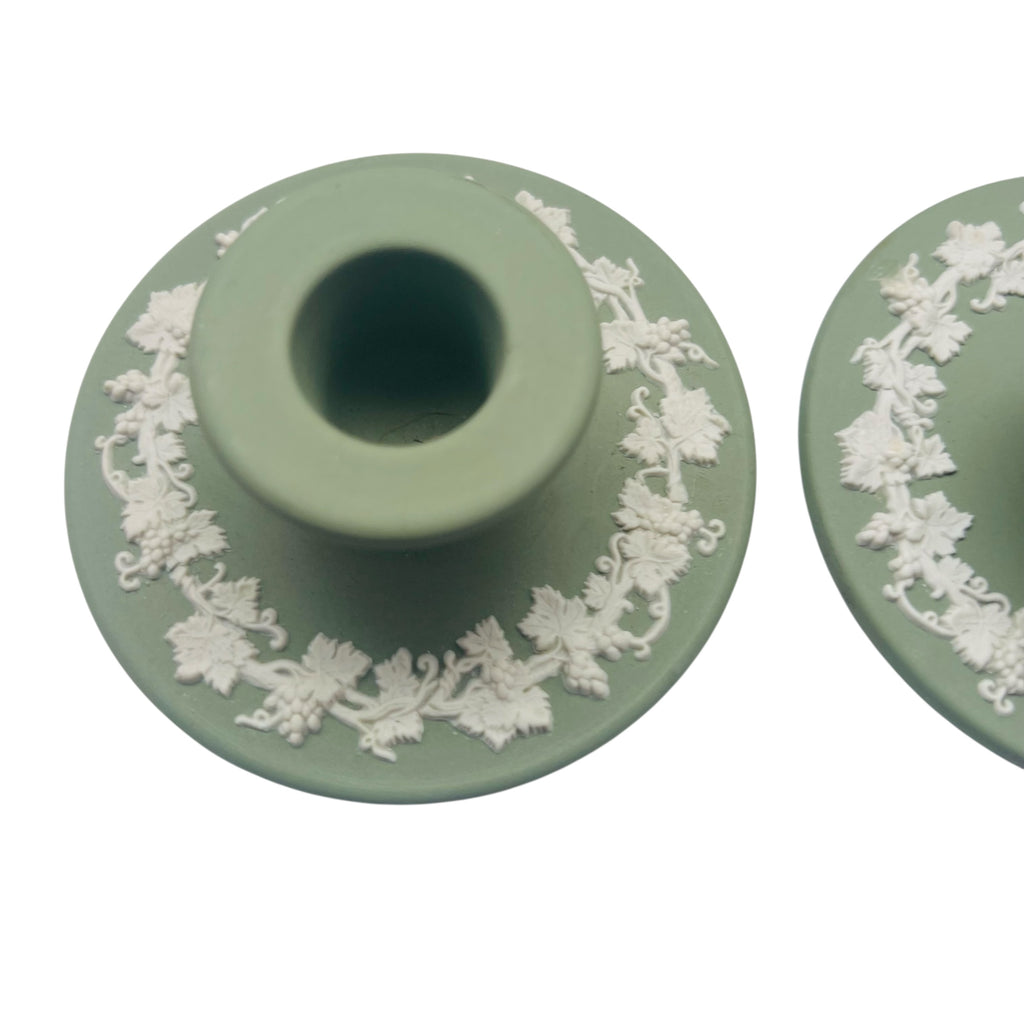Vintage Wedgwood England Jasperware Green Candle Holders -A Pair