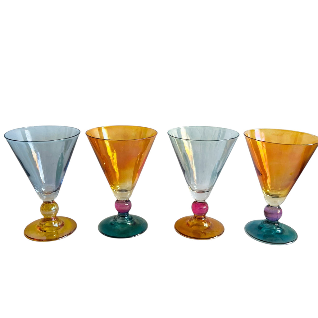 Vintage Si-An Cristallerie Italian Iridescent Cocktail Glasses