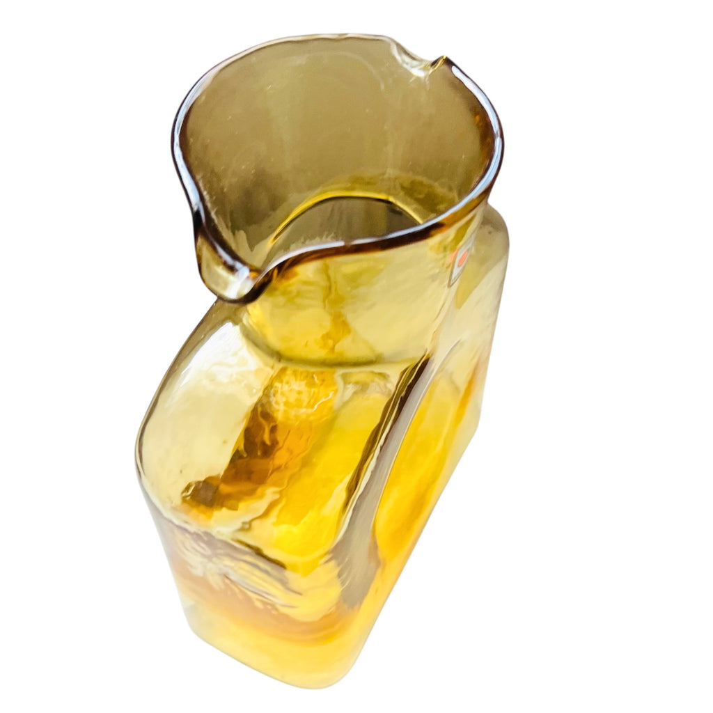 Vintage Blenko Amber Yellow Glass Double Spout Water Bottle Carafe Pitcher Vase