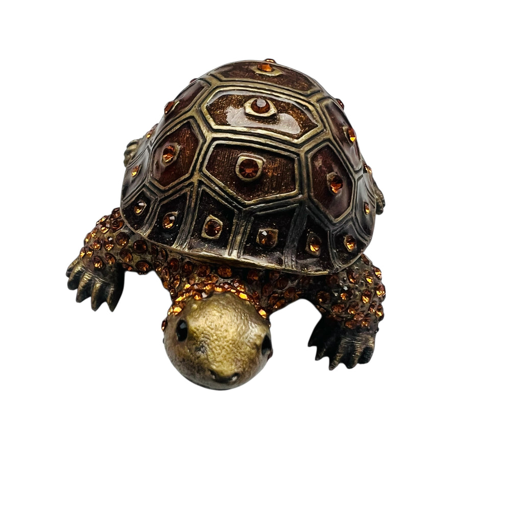 Vintage Crystal Jeweled Turtle Hinged Trinket Box