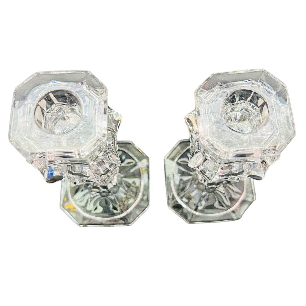 Vintage Pressed Glass Candlesticks Candle Holders Octagon Base