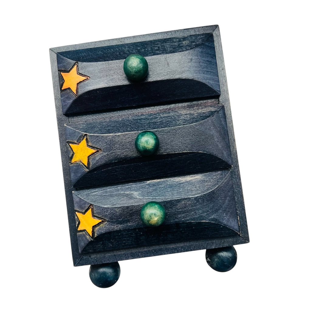 Vintage Sun Moon & Stars Wood Jewelry Trinket Box