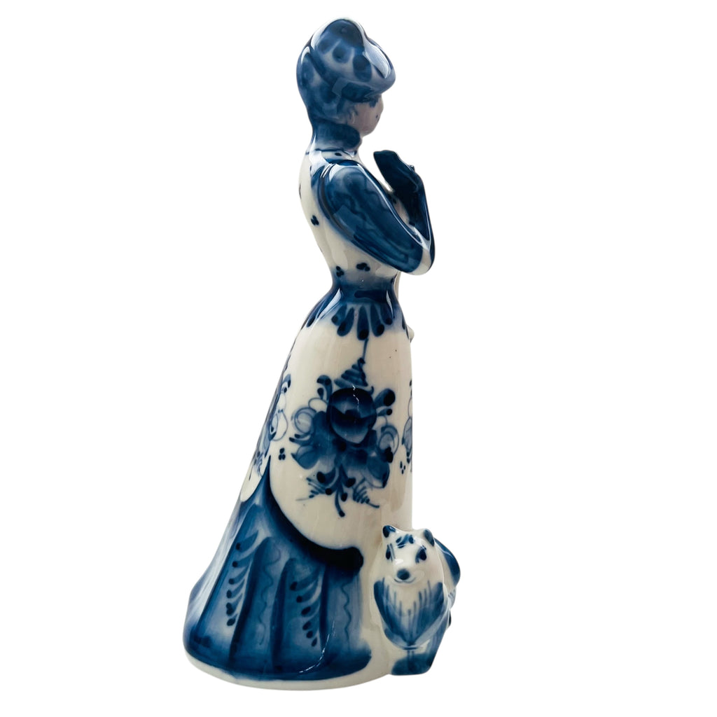 Vintage Victorian Lady with dog Hand Painted Porcelain Figurine