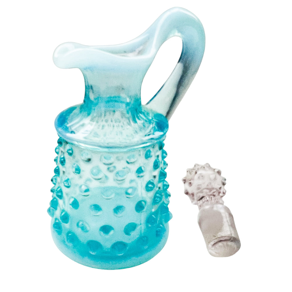 Vintage Fenton Art Glass Blue Opalescent Hobnail Cruet Bottle w/Stopper