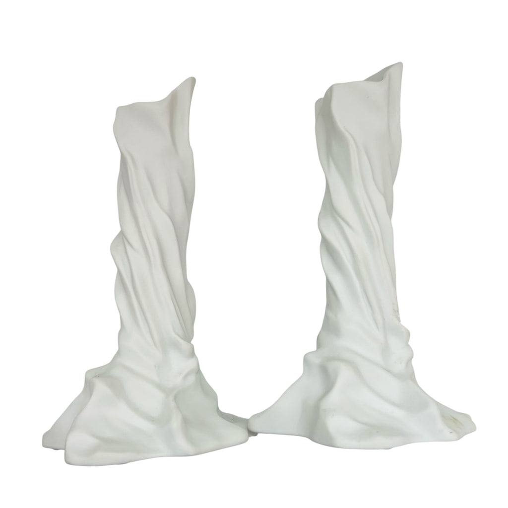 Studio Palatin Pacific Life White Sculptural Ceramic Candle Stick Holder-Pair