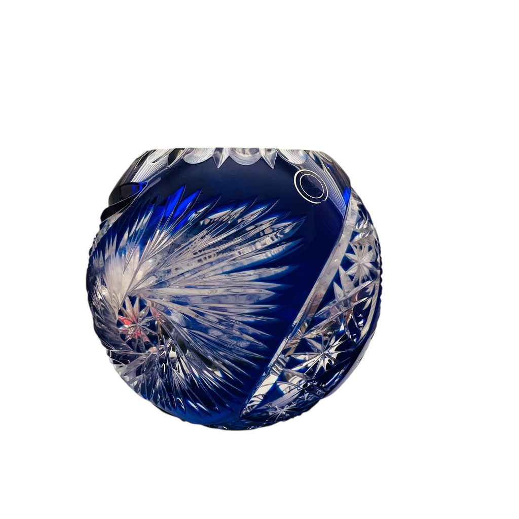 Vintage Crystal Clear Cobalt Blue Hand Cut Poland Bowl