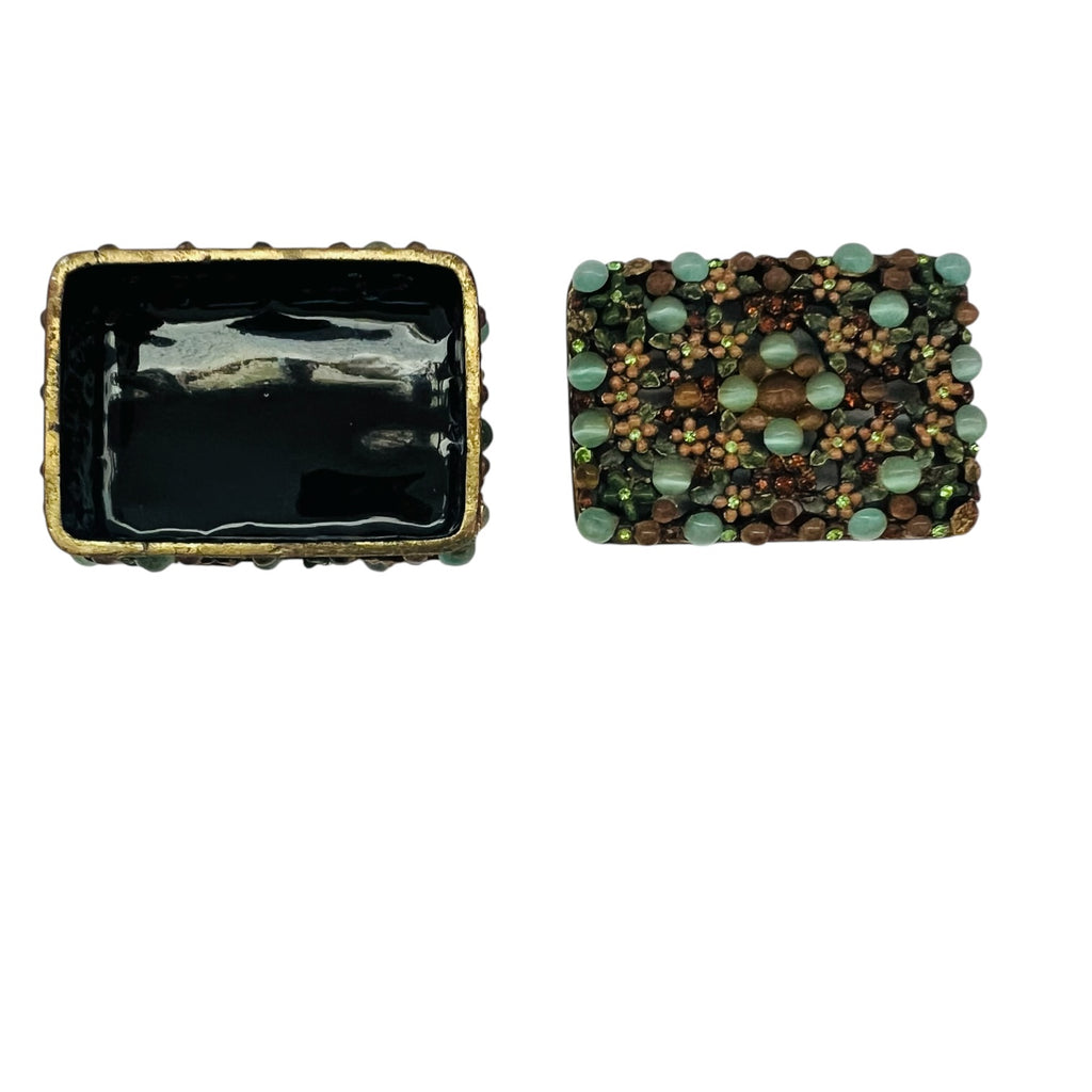 Vintage Trinket Jeweled Floral Filigree Enamel Box with Lid