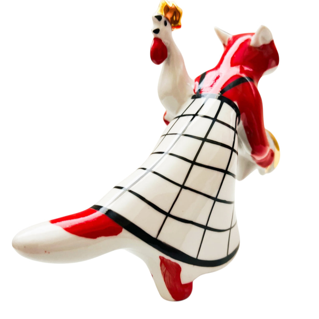 Vintage Russian Porcelain Fox with Rooster Figurine