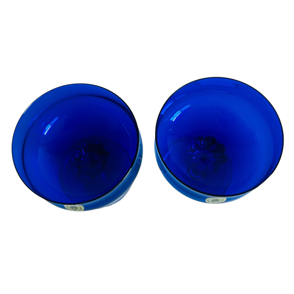 Vintage Celebrity Hand Blown Japan Cobalt Blue Sherbert Glasses Stemware Set of 2