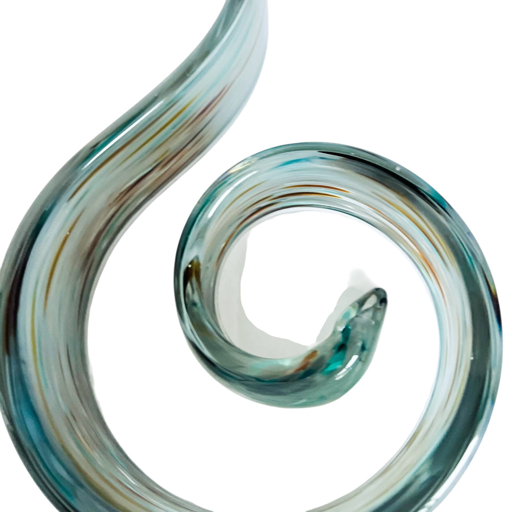 Art Glass Abstract Aqua Swirl Ribbon Sculpture