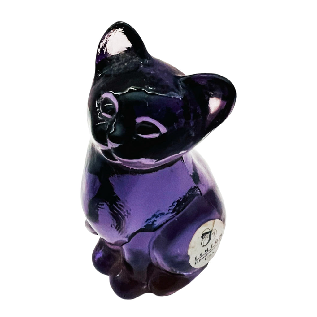 Fenton Burmese Sitting Kitty Cat Art Purple Glass Figurine