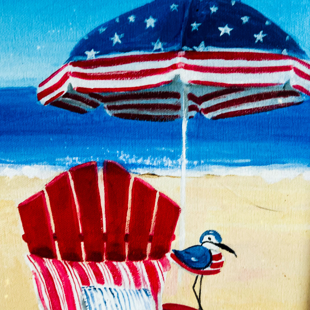 Mary Kay Gowley Beach Scene Framed Art with Red Chair