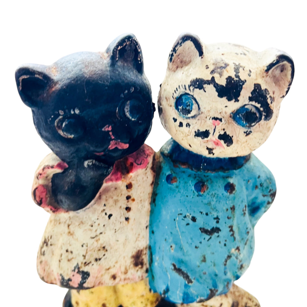 Antique Twin Cat Kittens Cast Iron Doorstop