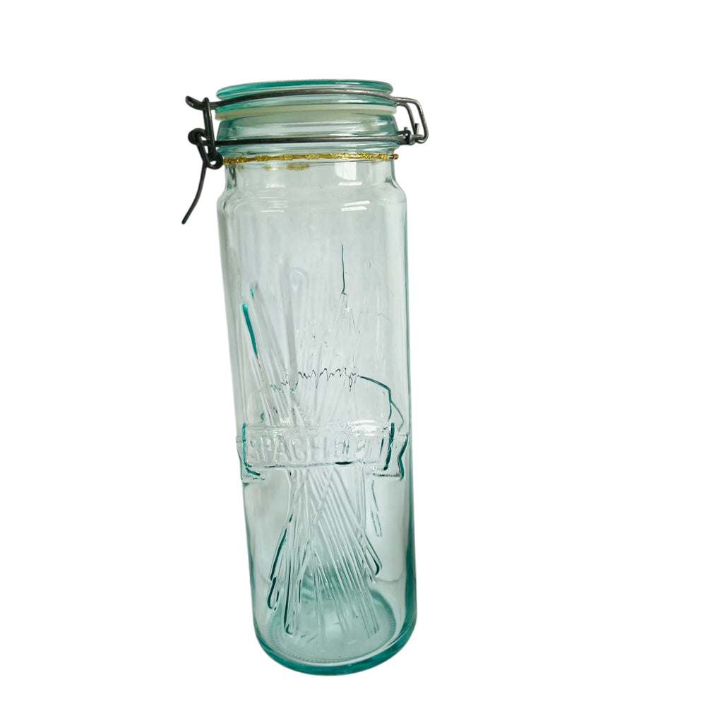Vintage Hermetic Embossed Glass Spaghetti Pasta Airtight Jar Made in Italy