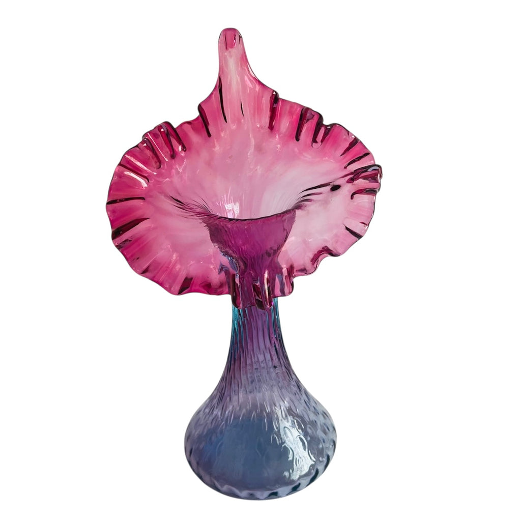 Vintage Fenton Mulberry Azure Blue Cranberry Edge Glass Vase