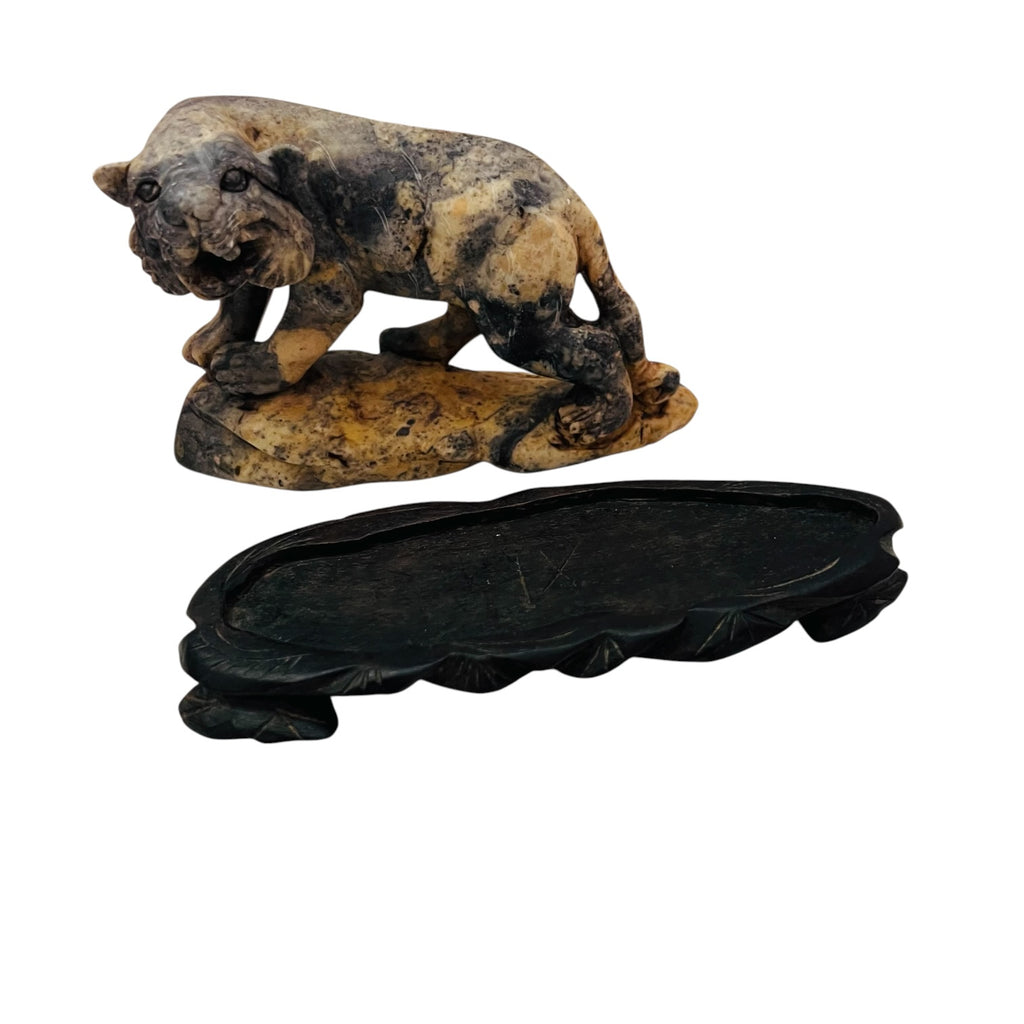 Vintage Stone Carved Tiger Marbled Sculpture
