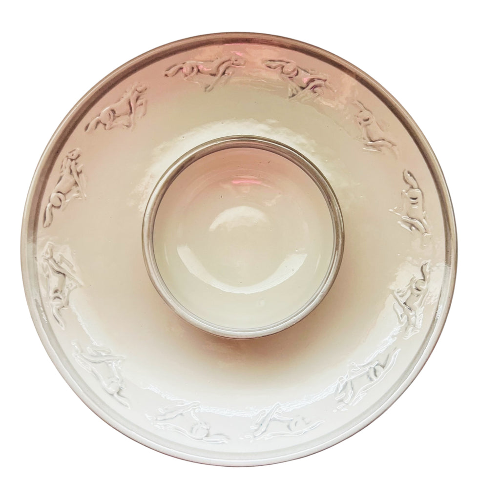 Vintage Louisville Stoneware Kentucky Crafted Horses One Piece Chip/Dip Set