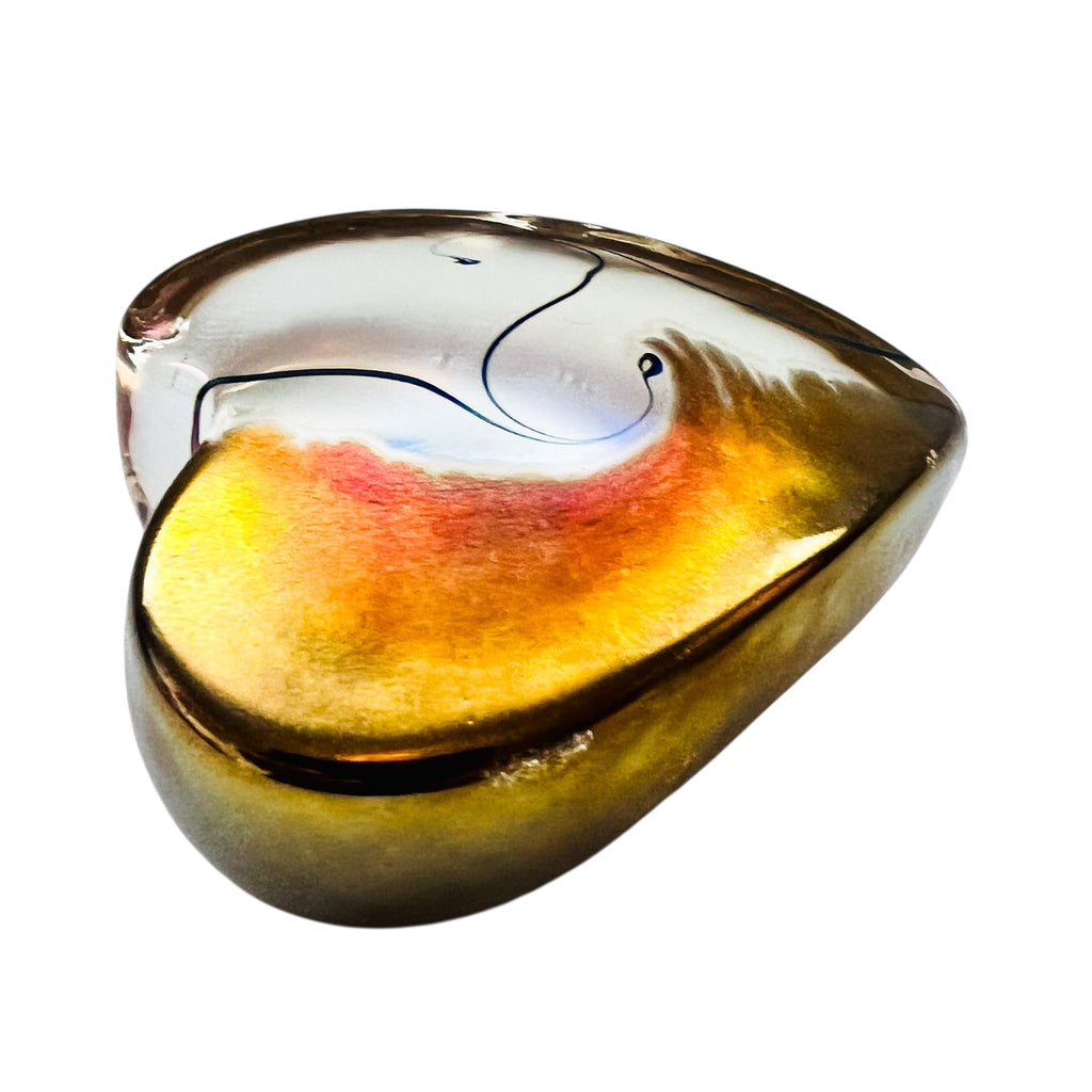 Vintage Robert Held Glass Iridescent Swirl Heart Paperweight
