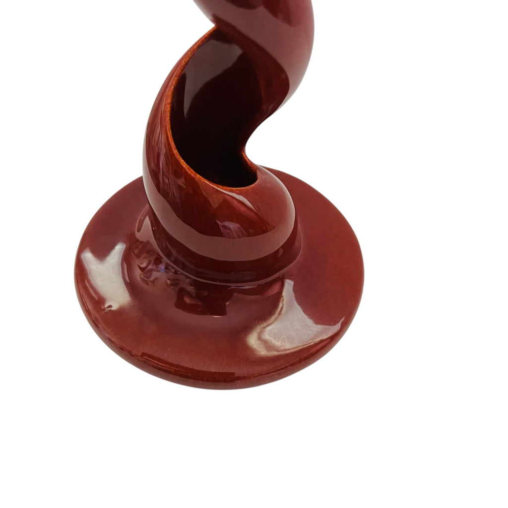 Glossy Maroon Ceramic Spiral Sculpture Incense Burner