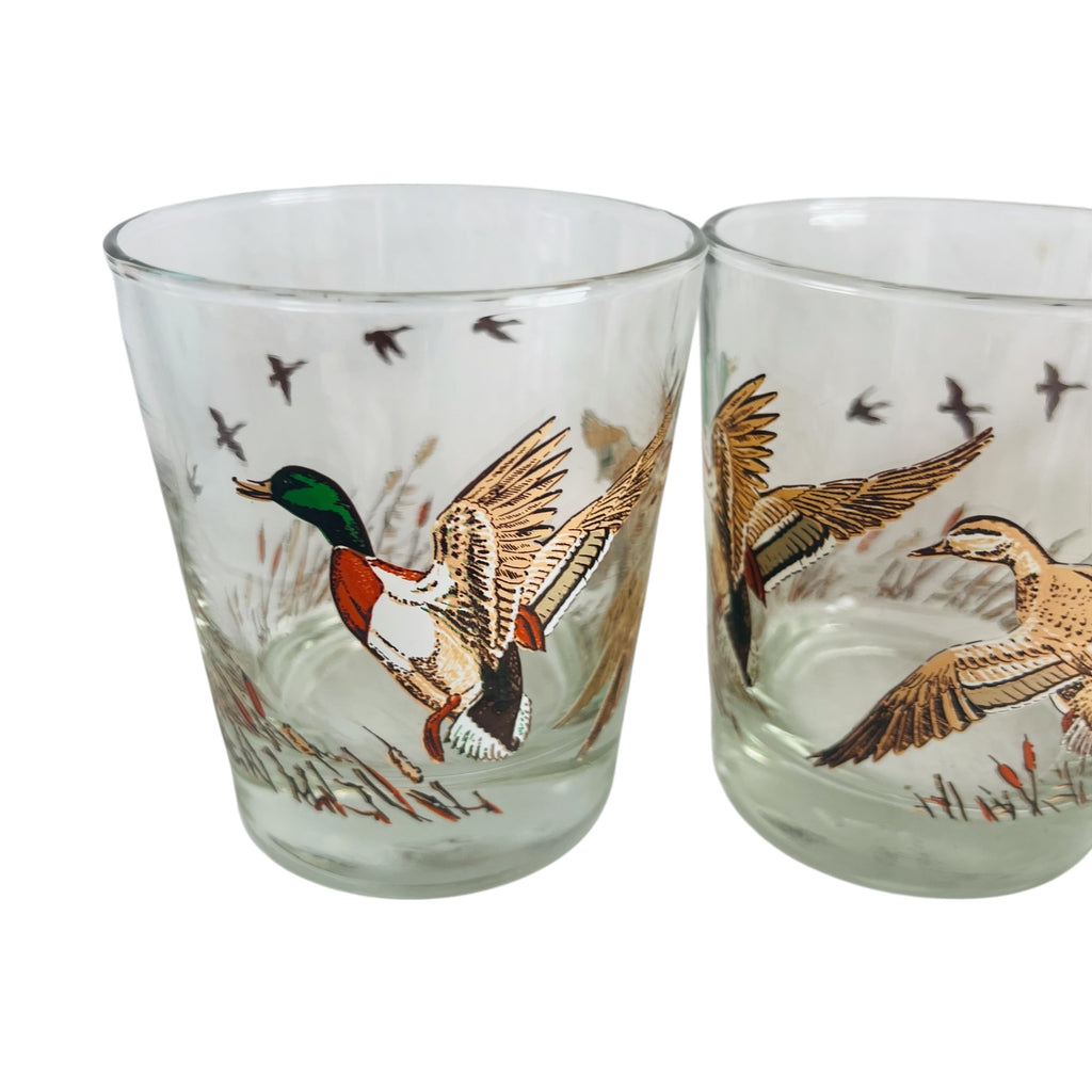Vintage Libbey Wild Game Birds Low Ball Drinking Glasses Set of 4