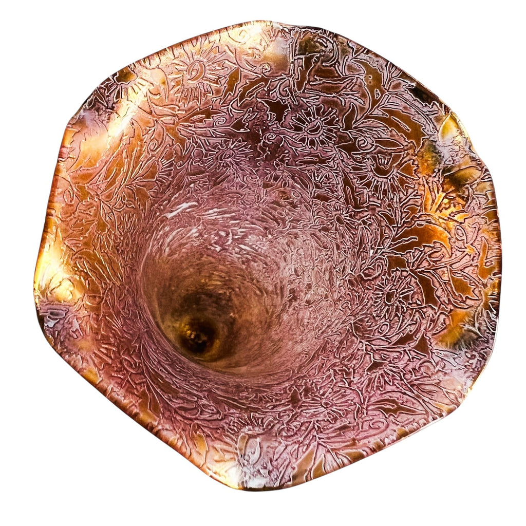 Vintage MCM Glastonbury Lotus 22K Gold Etched Covered Glass Bud Vase