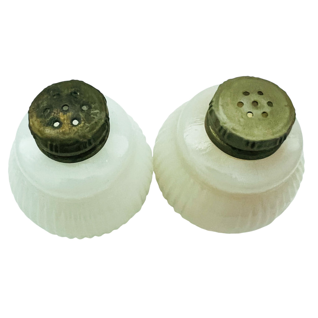 Vintage White Milk Fine Ribbed Glass Salt & Pepper Shakers