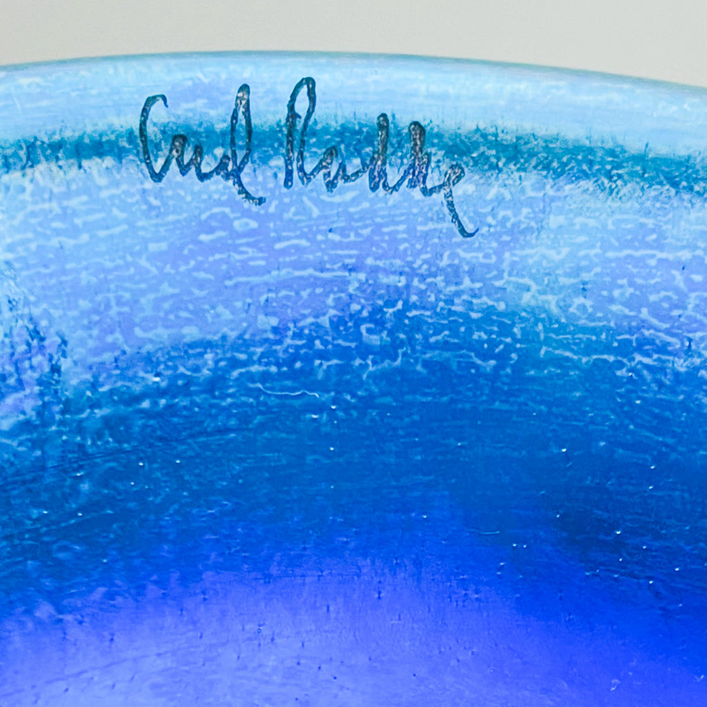 Vintage Carl Radke Art Glass Bell Shade Blue Signed Table Lamp