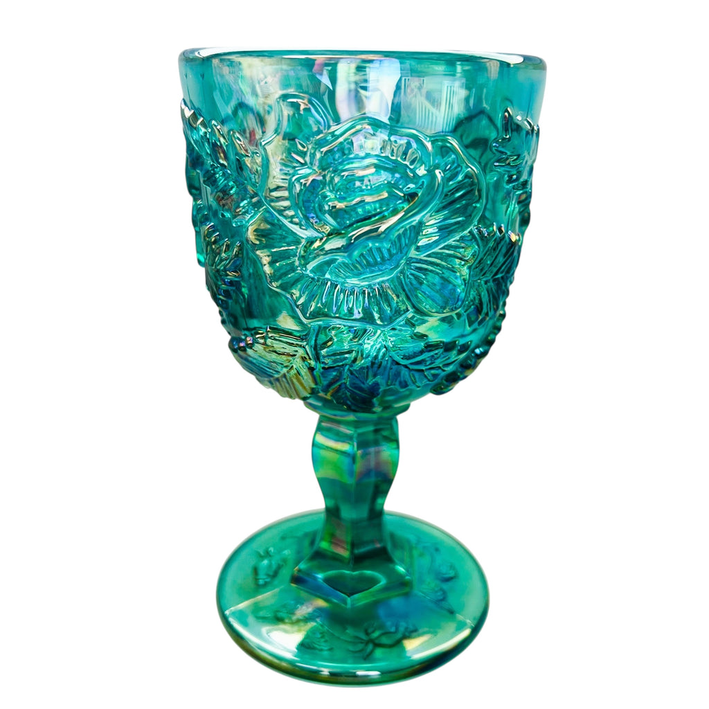 Madonna Inn Wild Rose Teal Iridescent Goblet Drinking Glass