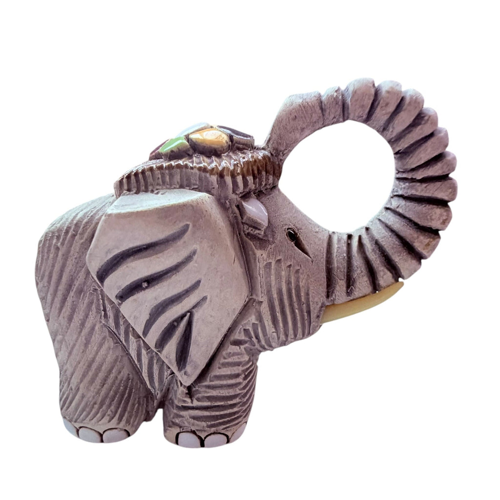 Vintage Sculptured Clay Artesania Rinconada Elephant Figurine w Headdress
