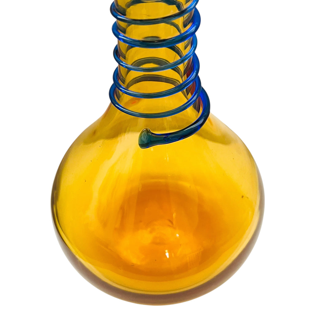 Blenko Glass Amber and Cobalt Beaker Vase