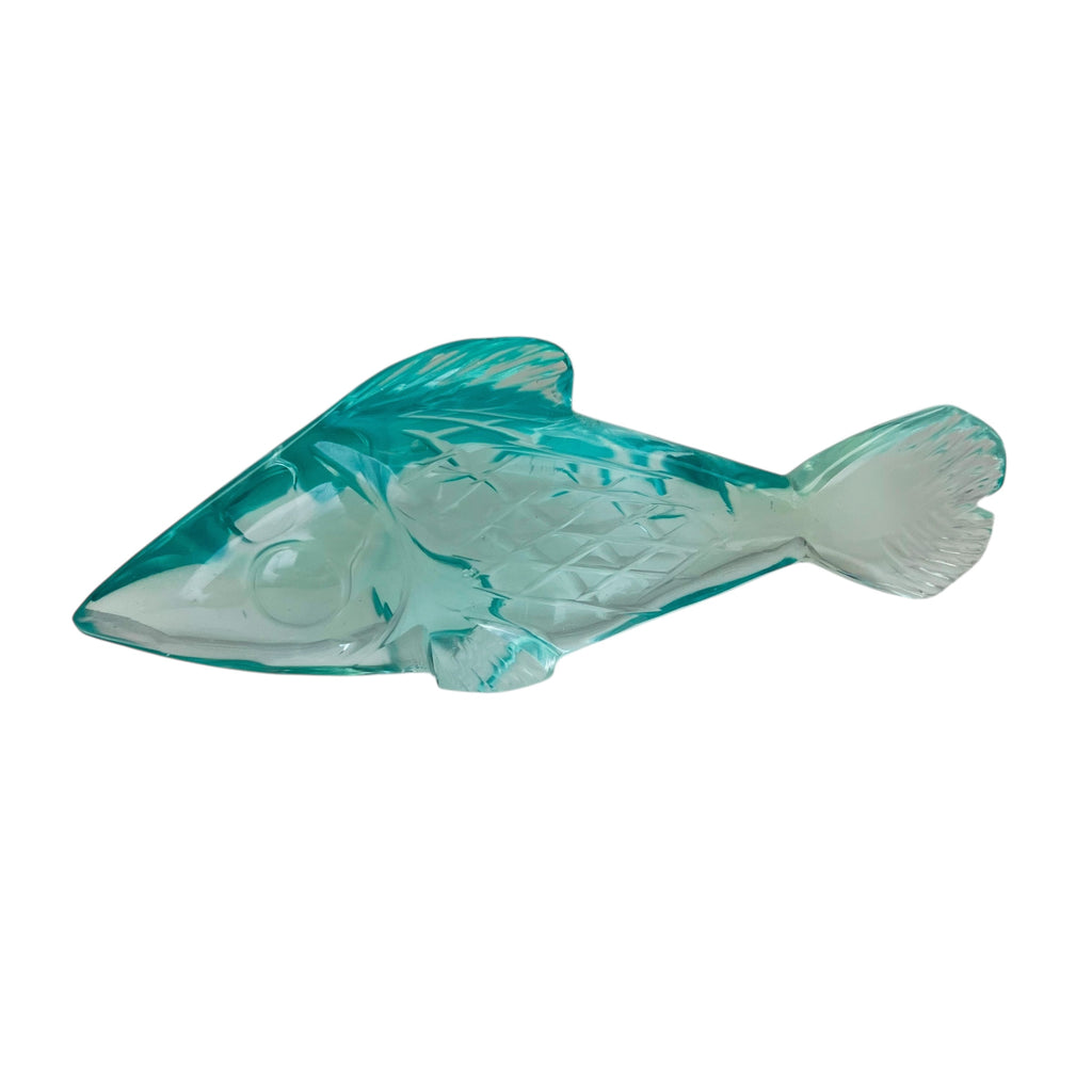 Vintage Aqua Green Fish Art Glass Paperweight