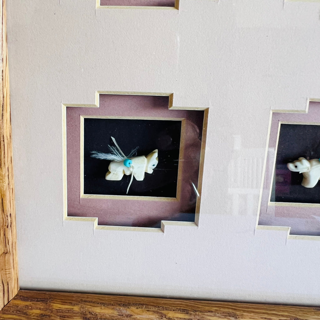 Vintage Ross & Cleo Southwestern Shadow Box Animals Stone Wooden Frame