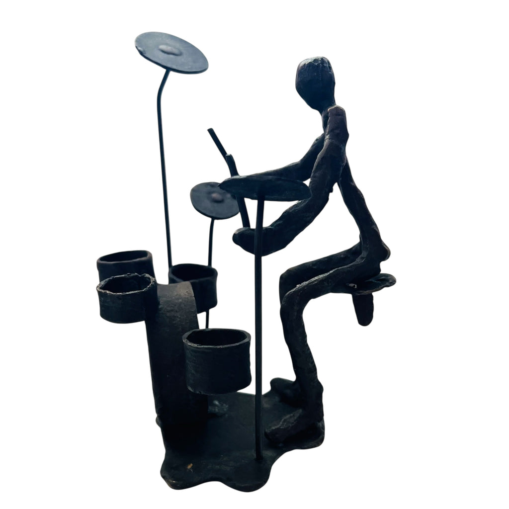 Vintage Iron Steampunk Black Drummer Sculpture