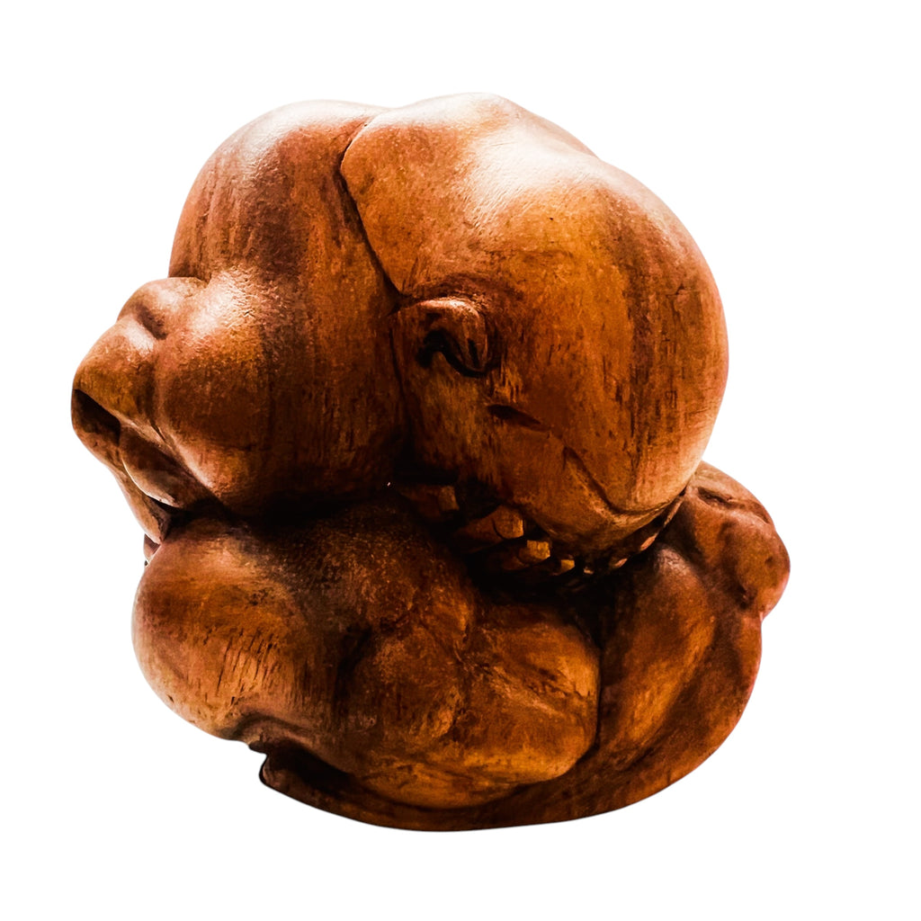 Hand Carved Wooden Weeping Buddha Statue Crying Man Sculpture