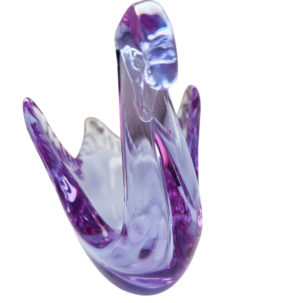 Vintage Light Purple Swan Art Glass Trinket Dish