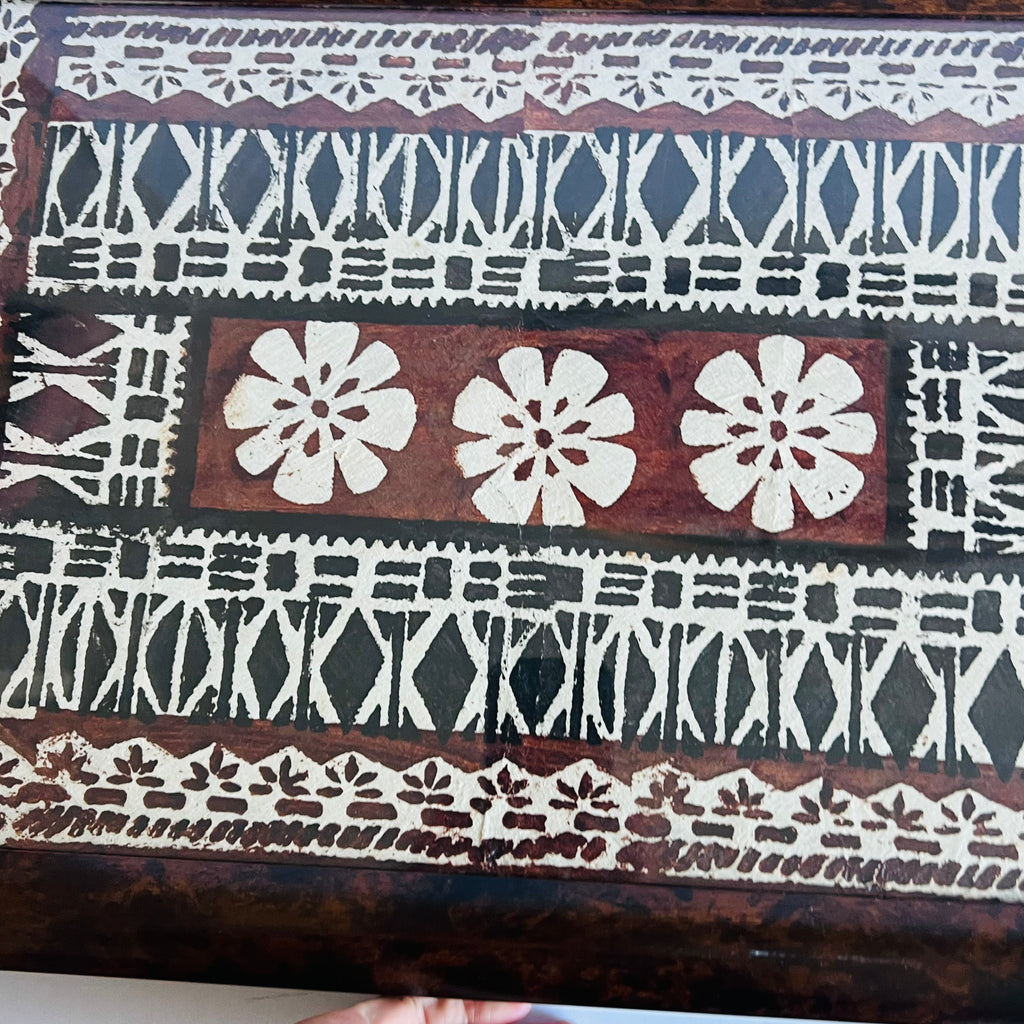 Vintage Polynesian Tapa Bark Cloth Glass Framed