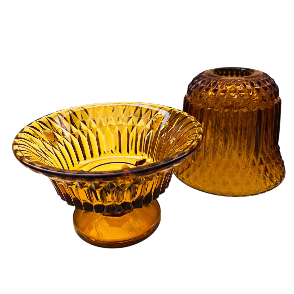 Vintage Indiana Glass Amber Tea Light Holder Fairy Lamp