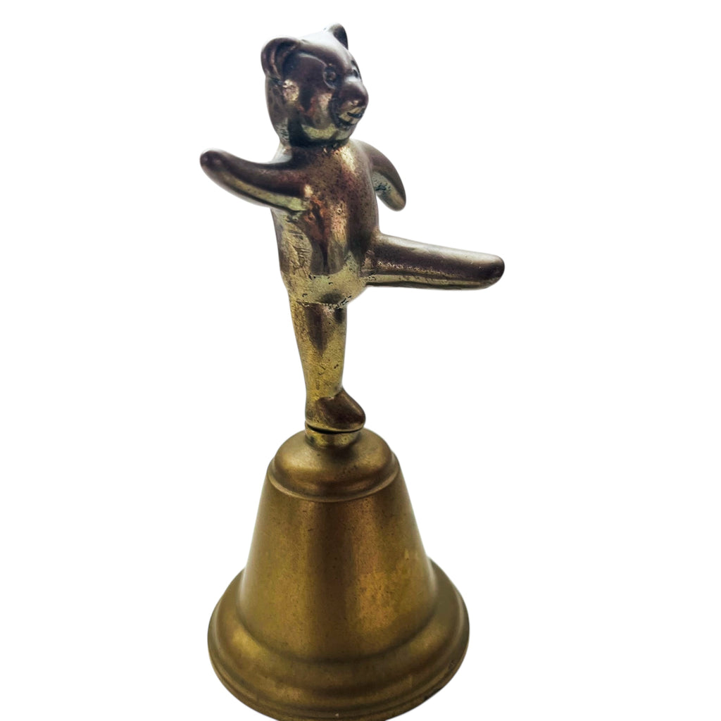 Vintage Brass Dancing Balancing Ballerina Bear Hand Bell
