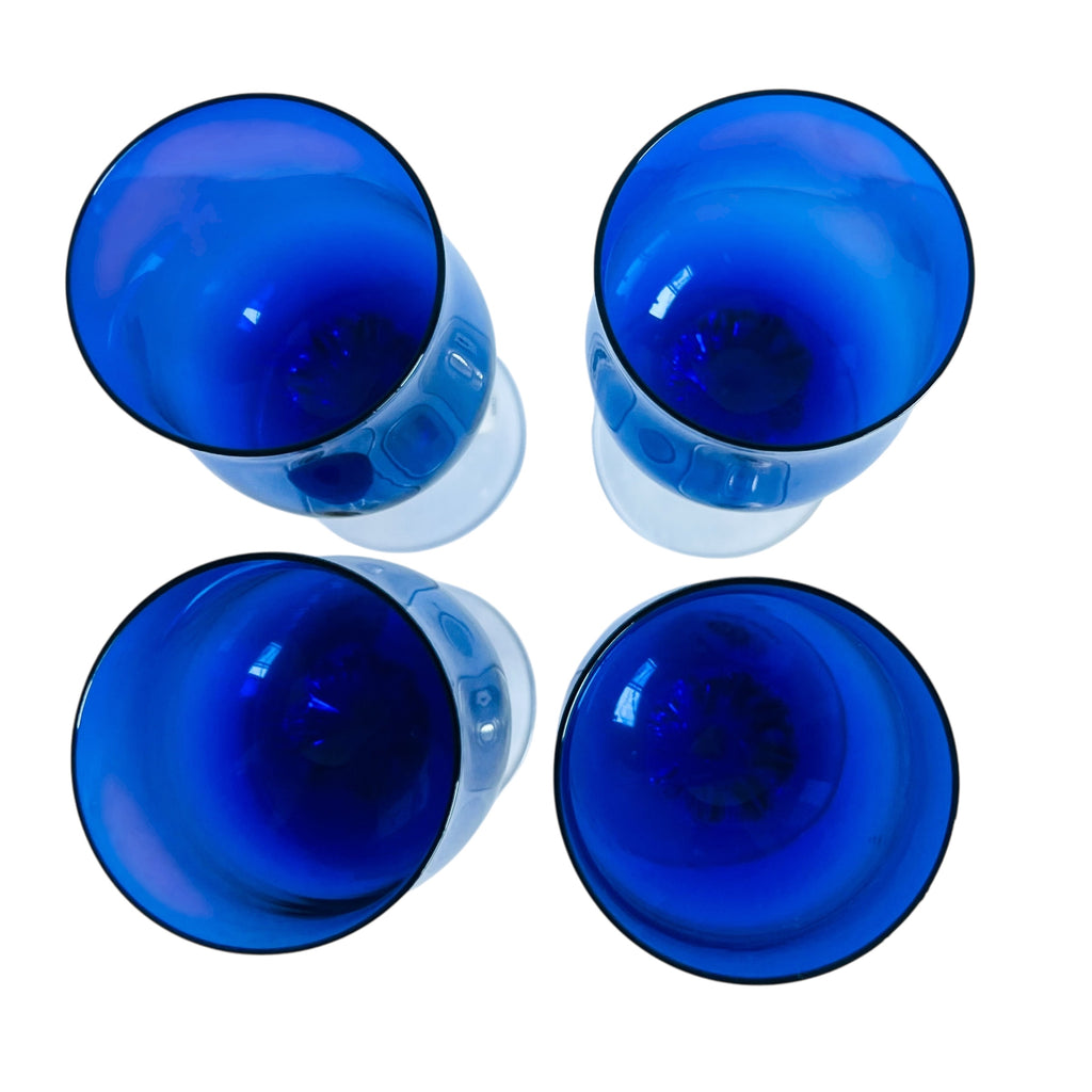 Vintage Celebrity Cobalt Blue with Clear Stem Water Goblets-Set of 4