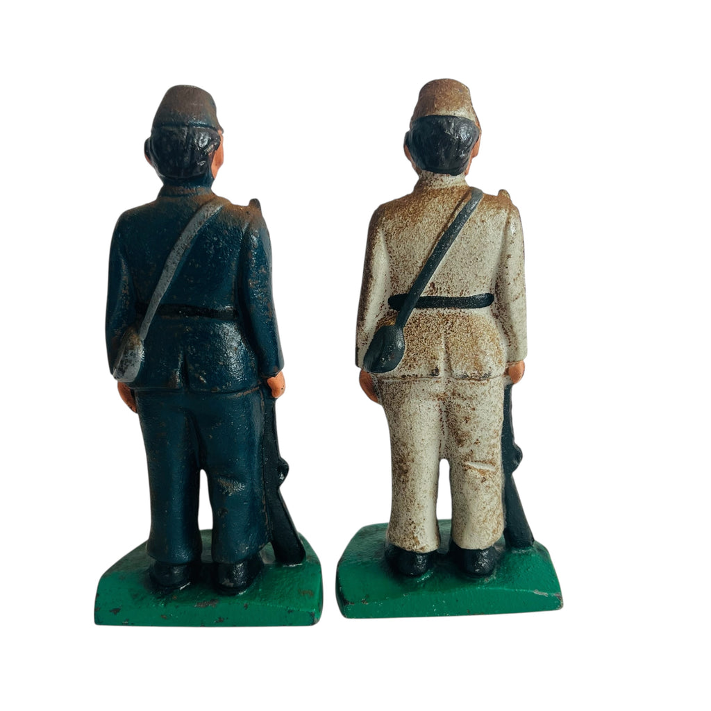 Vintage Cast Iron Hand Painted Military War Soldiers Door Stopper