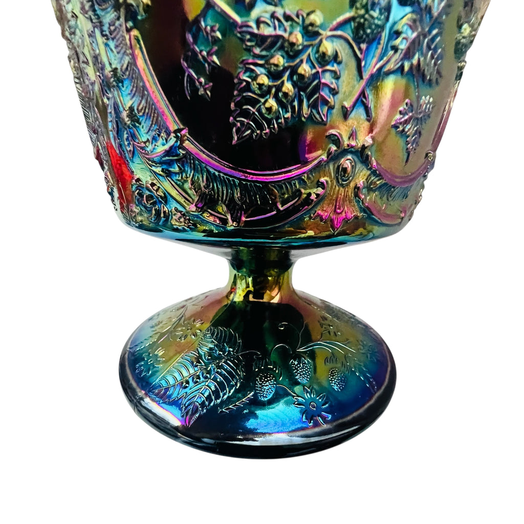Vintage Fenton Pedestal Iridescent Carnival Glass Candy Dish with Lid