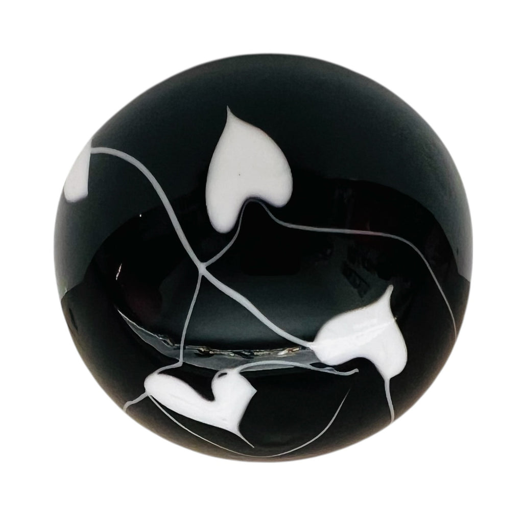 Vintage Toyo Heart Vine Design Black and White Heart Art Glass Paperweight