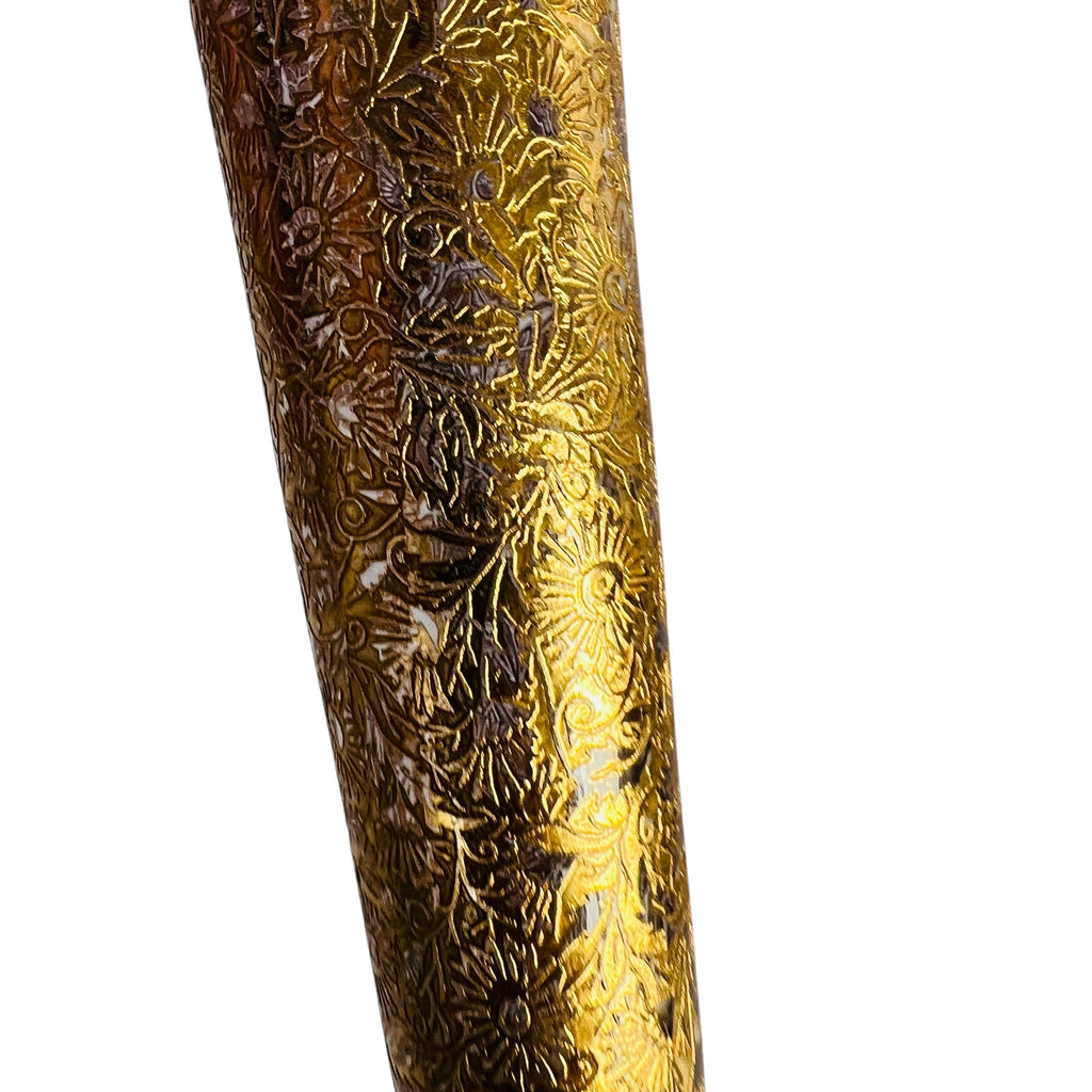 Vintage MCM Glastonbury Lotus 22K Gold Etched Covered Glass Bud Vase