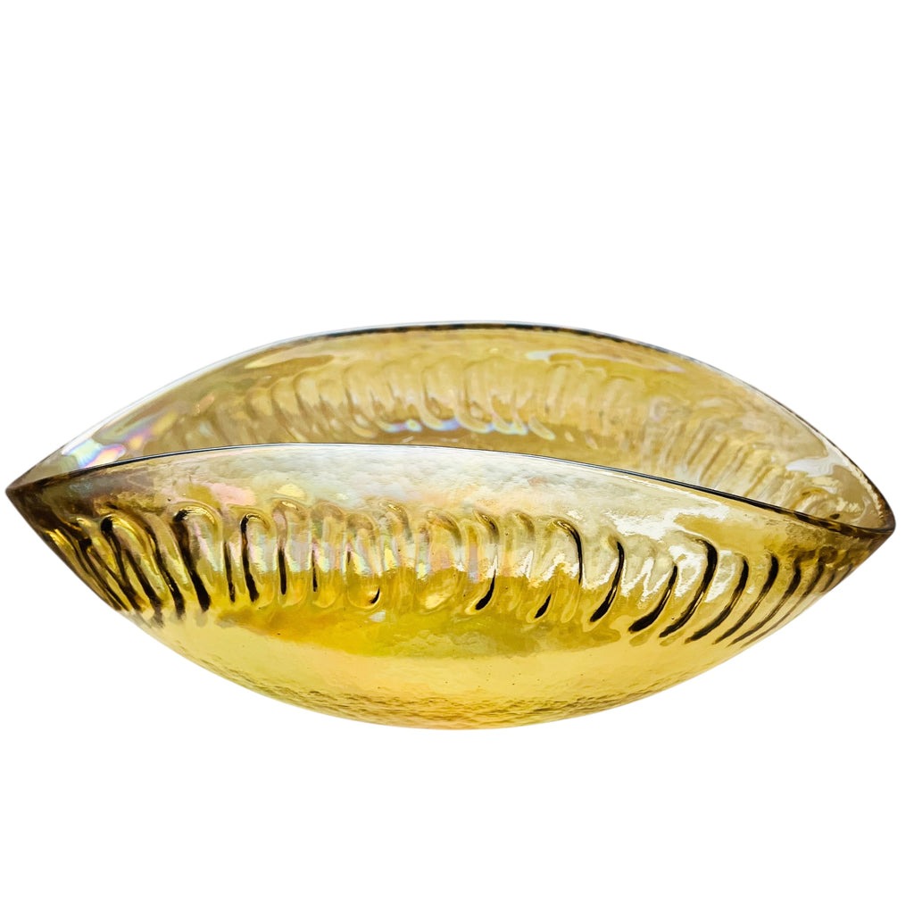 Vintage Yalos Casa Murano Iridescent Gold Art Glass Centerpiece Folded Bowl