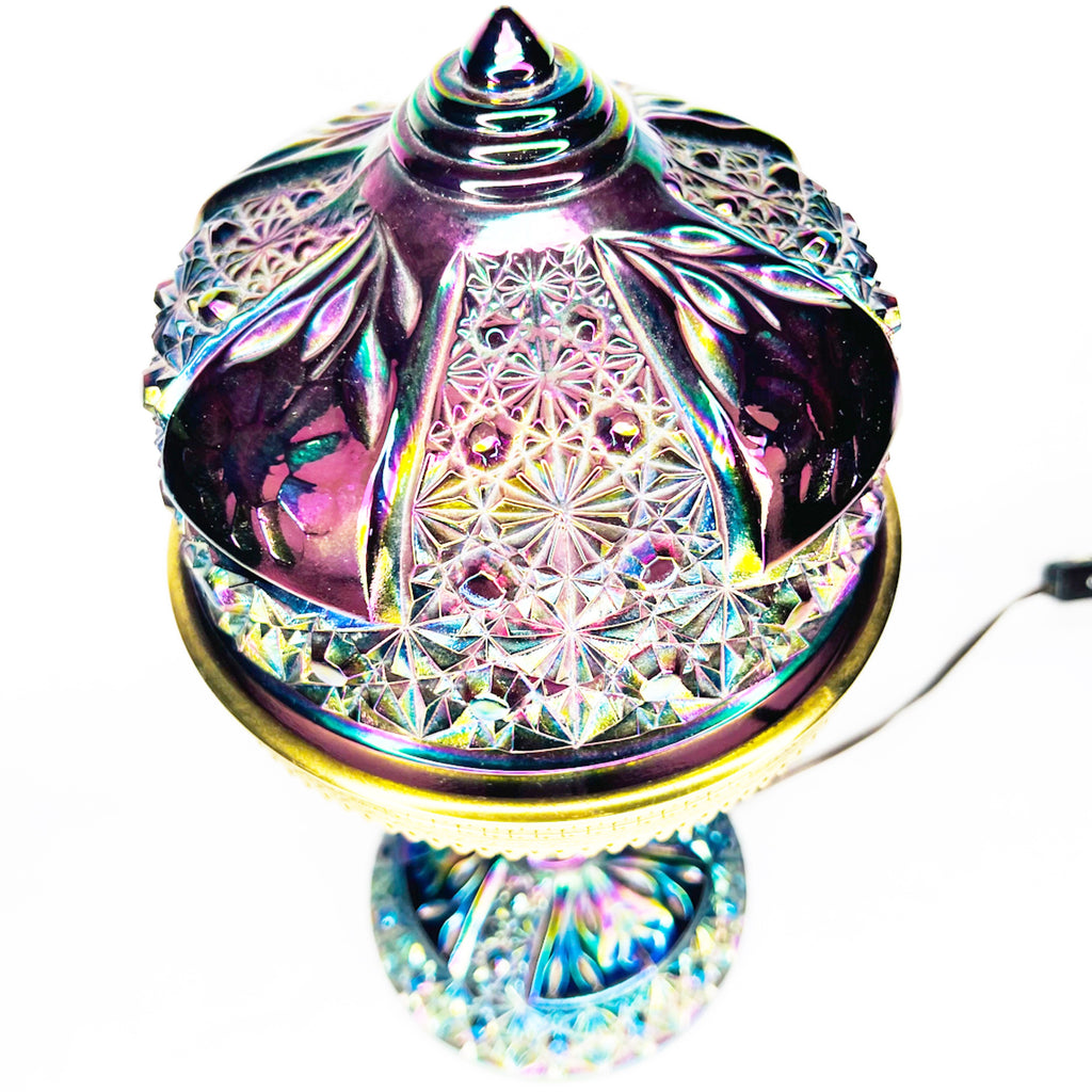 Vintage Carnival Iridescent Purple Amethyst Glass Table Lamp