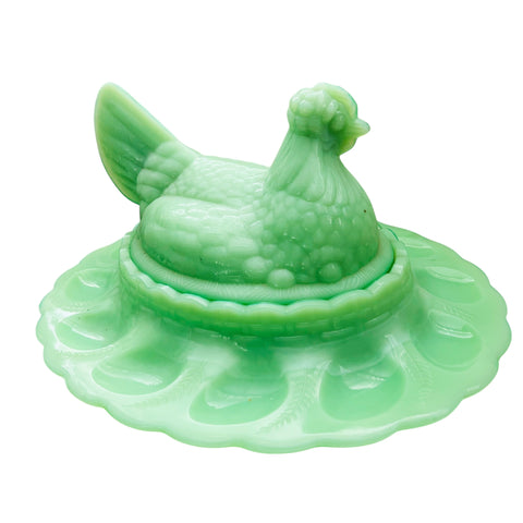 Vintage Fenton Jadeite Hen on Nest Deviled Egg Platter