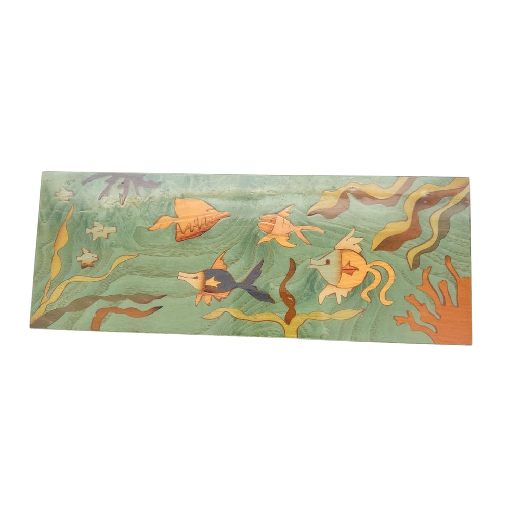 Vintage Hand-Painted Ocean Motif Wooden Lacquer Hinged Trinket Box