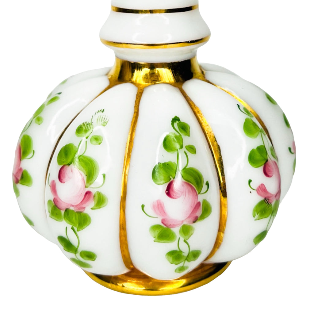 Fenton Charleton Roses Crest Melon Milk Glass Ruffle Vase