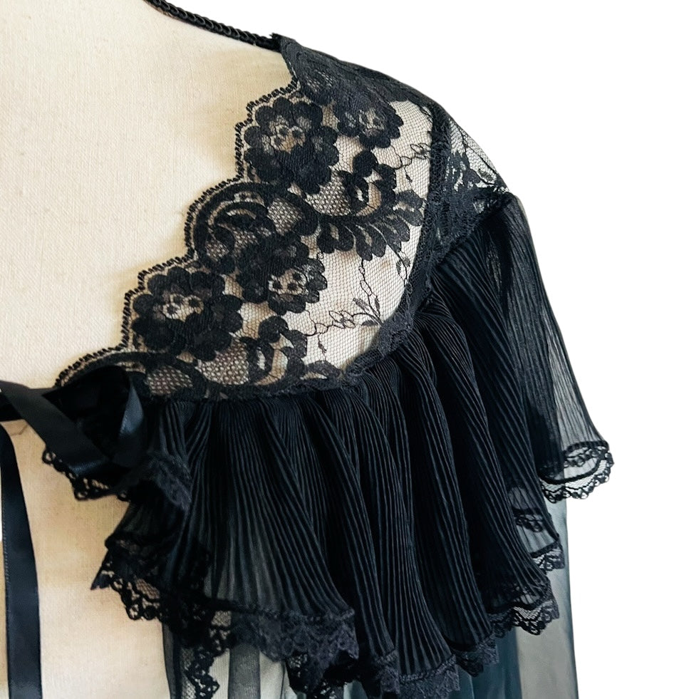 Vintage Sears Black Sheer Nylon Chiffon Bed Peignoir Jacket